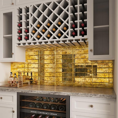 Peel and Stick Beveled Gold Antique Mirror Tile Subway Mirror Glass Backsplash 3x12 Inch for Kitchen Bathroom Wall