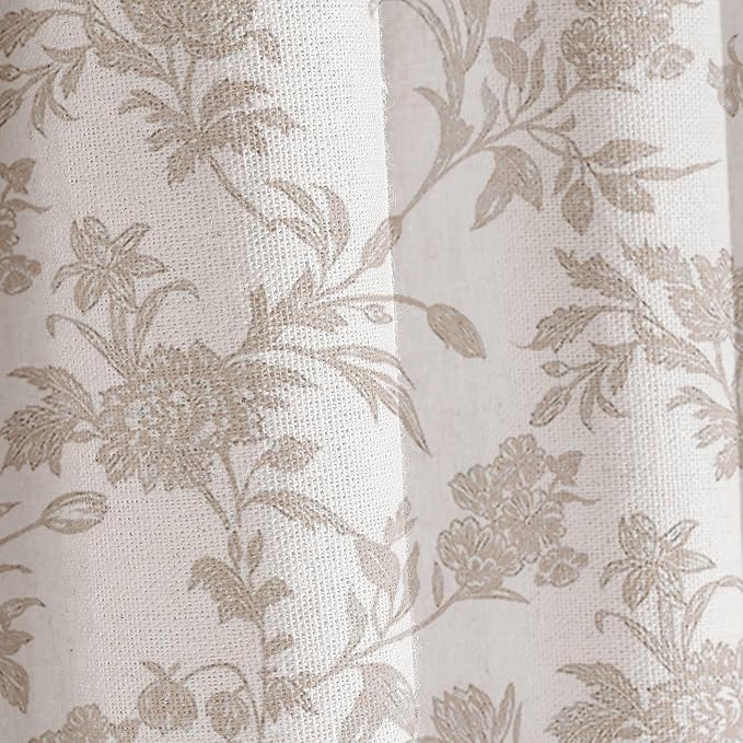 WOUVMA Beige Shower Curtain Floral Cotton Linen Cottagecore Shower Curtain for Bathroom 72" W x 72" L Boho Farmhouse