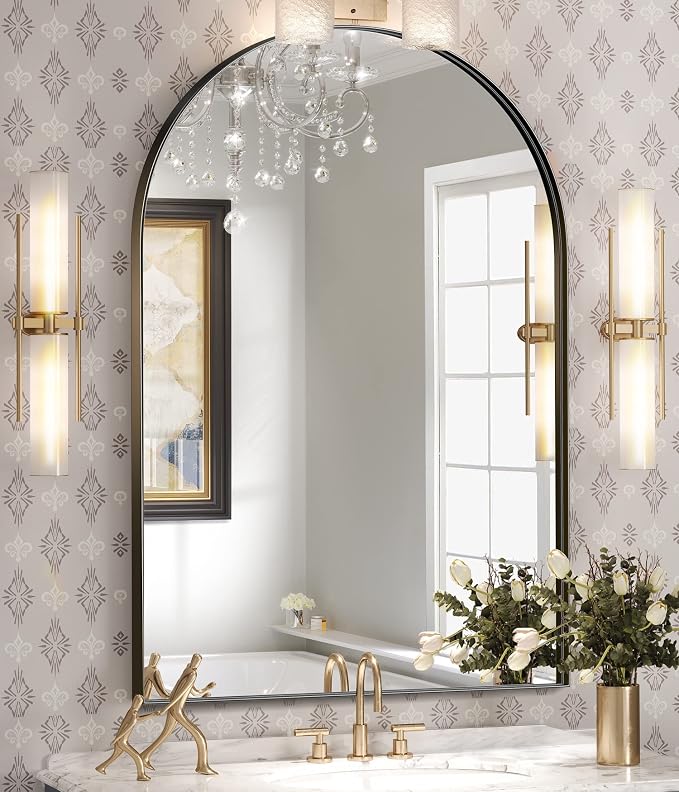 Brightify Arched Mirror, Arched Wall Mirror, 24 x 36 Inch Black Arch Mirror, Metal Frame Black Bathroom Mirror, Arched Top Bathroom Vanity Mirror for Living Room Bedroom Mantel Entryway Hallways