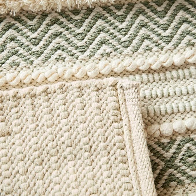 Ink+Ivy Asher Non-Slip Bath Rug Absorbent Quick Dry, 22 x 58, Sage Green | Soft Pile, Machine Washable, Striped Pattern, Boho, OEKO-TEX Certified, Hand-Woven Texture, for Bathroom, Shower Room