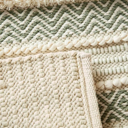 Ink+Ivy Asher Non-Slip Bath Rug Absorbent Quick Dry, 22 x 58, Sage Green | Soft Pile, Machine Washable, Striped Pattern, Boho, OEKO-TEX Certified, Hand-Woven Texture, for Bathroom, Shower Room