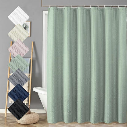 Aiyufeng Moga Sage Green Shower Curtain 84 Inches Long, 3D Embossed Textured Fabric Shower Curtain for Bathroom - Soft Cloth & Hotel Spa Luxury, Machine Washable, 72X84, Sage Green
