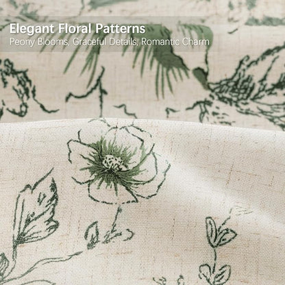 Farmhouse Floral Linen Shower Curtain, Vintage Green Pattern Rustic Shower Curtains for Bathroom, 72x96 Extra Long