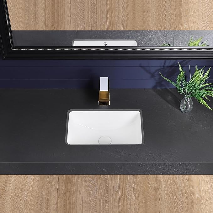 Undermount Bathroom Sink 17x11 Inch Small Bathroom Sink White Porcelain Ceramic Bathroom Under Counter Lavatory Vanity Sink Basin Rectangular Undermount Sinks with Overflow