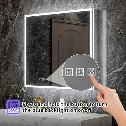 32x36 Lighted Medicine Cabinet with Mirror & Magnifier, LED Medicine Cabinet Mirror for Bathroom, Dimmable, Adjustable Color Temp, Defogger, Front&Backlit, Built-in Outlets, Soft Close DTC Hinges