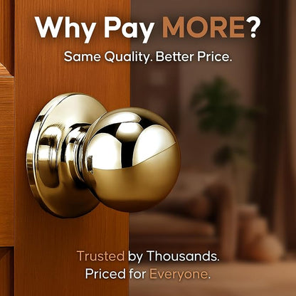 Copper Creek Passage Interior Door Knob – ANSI Grade-3 Certified, Modern Heavy Duty Handle, Easy Install and Reversible for Bedroom, Bathroom & Closets – Polished Brass (1 Pack)