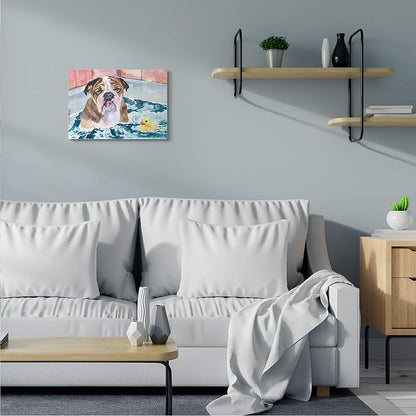 'English Bulldog In Bathtub Rubber Duck Bubbles'| Canvas Art | Stupell Industries | 20 x 16 Inches, Easy to Hang and Sturdy, Made in USA, by George Dyachenko