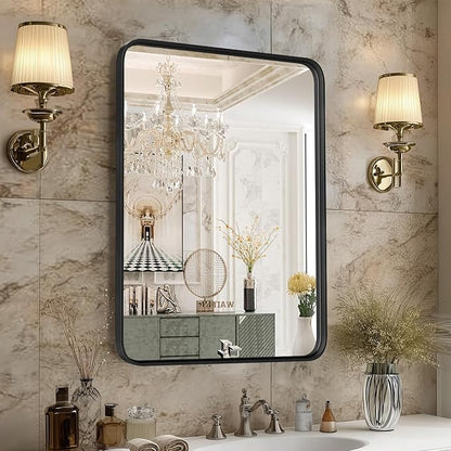OLIXIS Bathroom Mirror 24x36 Inch, Wall Mount Vanity Mirrors | Matte Metal Framed Rectangle, Over Sink Modern Home Decor, Living Room Bedroom, Black