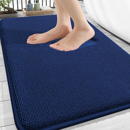 OLANLY Thick Memory Foam Bathroom Rugs 34x21, Soft Absorbent Bath Mat, Navy | Quick Dry Bath Rugs, Non-Slip Carpet, Machine Washable Mats for Bathroom Floor, Tub and Shower, Home Decor Accessories