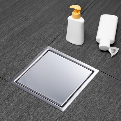 Square Shower Drain Silver 6 inch with 2 in 1 Tile-Insert Cover | AISI 304 Stainless Steel Brushed Shower Floor Drain with Removable Hair Catcher and Flange Fits Bathroom Balcony Kitchen