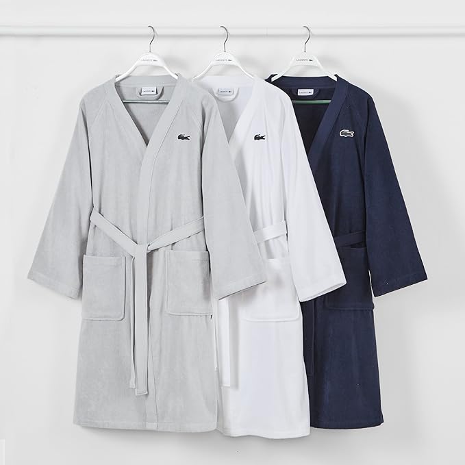 Lacoste Classic Pique Bath Robe, 100% Soft Cotton Terry, Unisex Adult Bathrobe, Absorbent & Quick Drying, One Size Fits Most