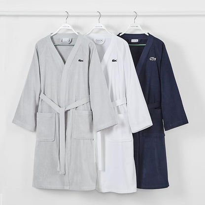 Lacoste Classic Pique Bath Robe, 100% Soft Cotton Terry, Unisex Adult Bathrobe, Absorbent & Quick Drying, One Size Fits Most