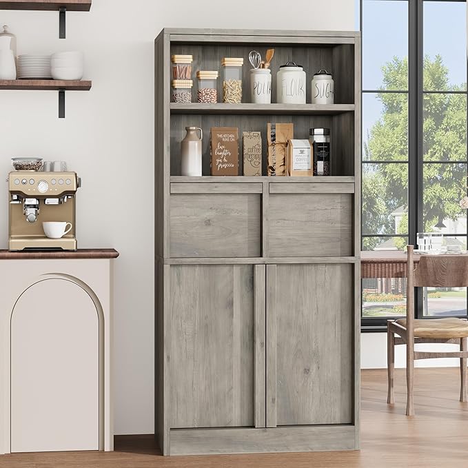 GAOMON 51" Tall Bathroom Storage Cabinet, Floor Cabinet with Doors & 2 Drawers, Organizer Cabinet Freestanding for Bathroom, Living Room, Kitchen & Pantry, Grey
