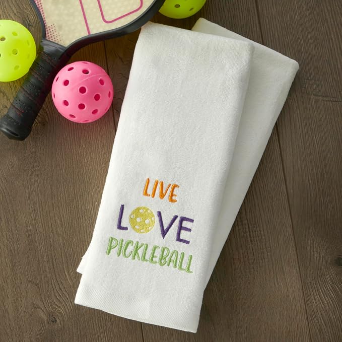 SKL Home Live Love Pickleball 100% Cotton Embroidered 2pc Hand Towel Set, Decorative for Bath/Kitchen/Bar & Gift, White