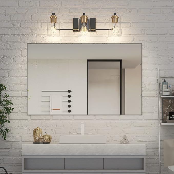 SOLFART Bathroom Light Fixtures 3-Light Vintage Bathroom Vanity Light Over Mirror wall Sconces in Black Brass Vanity Lights for Bath(Brass)