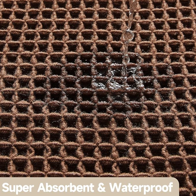 TYUU Waffle Runner Rug Bathroom, Long Boho Bath Mat, 60x24 Mocha | Super Absorbent Quick Dry Bath Rug, Non-Slip Backing, Soft Waffle Washable Farmhouse Bathroom Mats, Tub, Shower & Home Decor