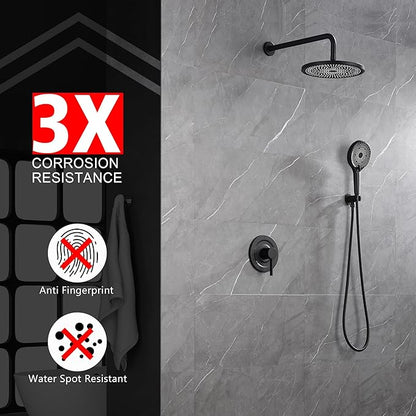 sumerain Matte Black Concealed Shower Faucet Set, Rain Shower System with 10 Inch Shower Head,Shower Fixtures with Handheld Spray Included Valve and Trim Kit