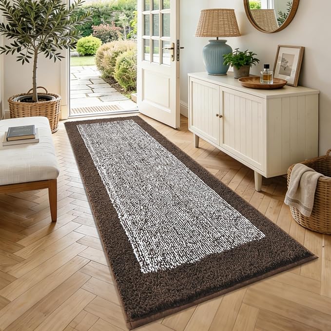 70x24 Long Bathroom Rugs Washable Non Slip, Brown Bath Mat for Bathroom Floor Tub, Soft Absorbent Quick Dry Mats for Shower, Bathtub,Home Decor