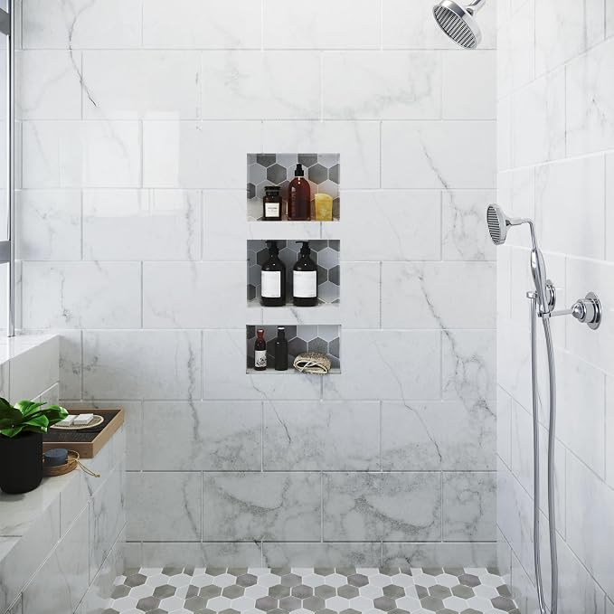 Shower Niche Recessed Bathroom Storage Inset Shelves Soap Box 12x20 + 12x6 | Houseables Shower Niche Insert Tile Ready, in Wall Shelf, Cubby Inserts, Recessed Shampoo Caddy, Built in Nook, Prefab