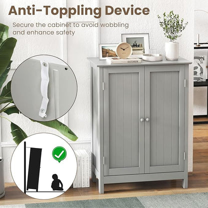 COSTWAY Bathroom Storage Cabinet, Freestanding Bathroom Organizers and Storage with Doors & Adjustable Shelf, Wooden Floor Cabinet for Home, Living Room, Entryway, Kitchen (Grey) | Storage with Doors & Adjustable Shelf, Wooden Floor Cabinet for Home, L...