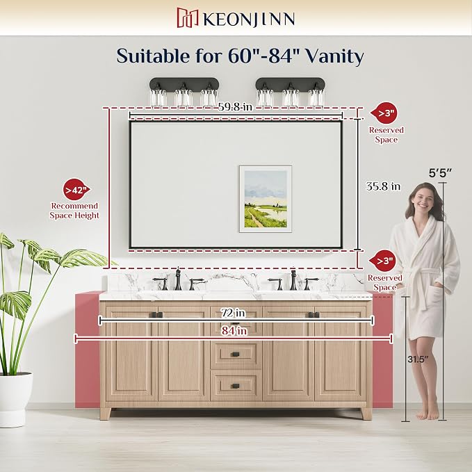 Keonjinn 60 x 36 Inch Brushed Nickel Oversize Bathroom Mirror for Over Sink | Metal Frame, Rectangular Mirror for Wall, Safety Tempered Glass, Square Corner, Ideal for Hallway or Living Room