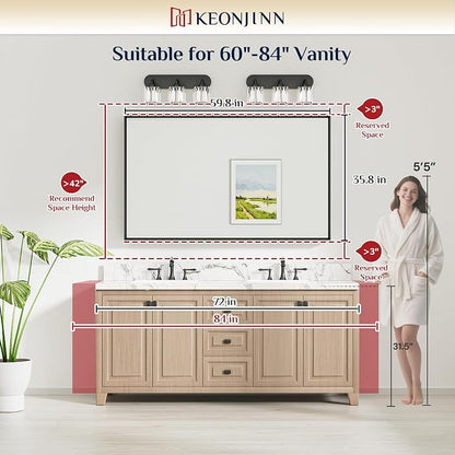 Keonjinn 60 x 36 Inch Brushed Nickel Oversize Bathroom Mirror for Over Sink | Metal Frame, Rectangular Mirror for Wall, Safety Tempered Glass, Square Corner, Ideal for Hallway or Living Room