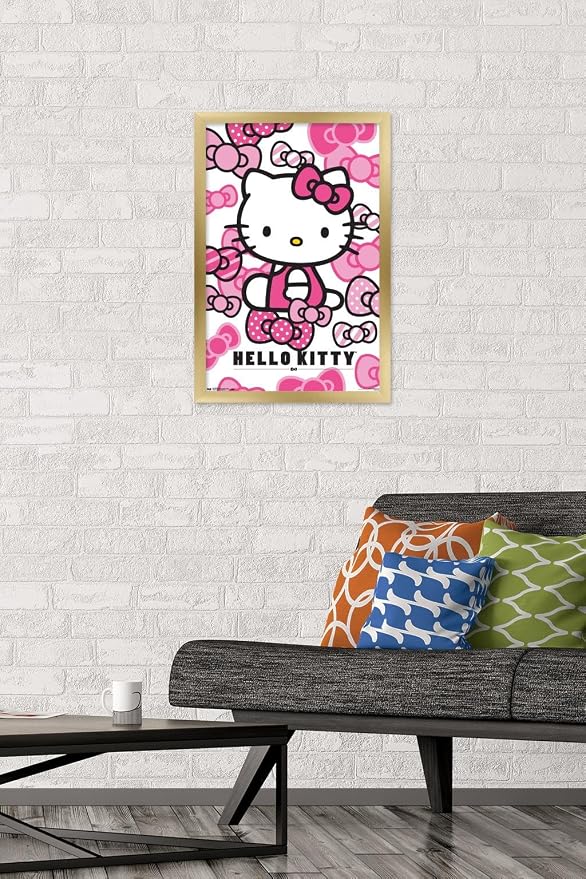 Trends International Hello Kitty - Bows Wall Poster, 14.725" x 22.375", Gold Framed Version