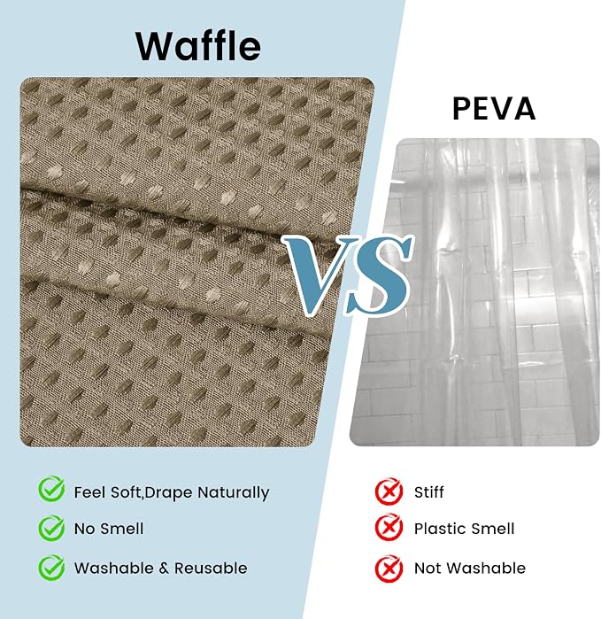 SORTTO No Hook Shower Curtain with Snap in Liner Set Waffle Shower Curtain for Bathroom Hotel Style Fabric Waterproof Inner Liner，71" W x 74" H, Beige