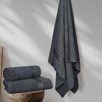 Cotton 2 Pack Oversized Bath Towel Set 28x55 inches, Large Bath Towels, Ultra Absorbant Compact Quickdry & Lightweight Towel, Ideal for Gym Travel Camp Pool - Charcoal Grey