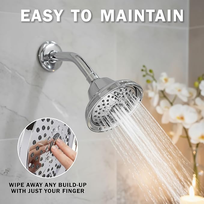 Aqua Elegante Massage Shower Head With Mist - 1.8 GPM - Polished Chrome | High Pressure Boosting, 6 Function Adjustable Massaging Rainfall Showerhead For Low Flow Baths With Water Saving Nozzles