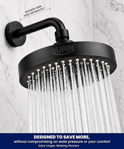 GURIN Shower Head - Luxury Matte Black Finish - Rain Showerhead 6 Inch | High Pressure Shower Heads with Adjustable Angles, 90 Anti-Clog Nozzles, Tool-Free 1-Min Install