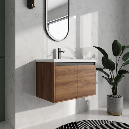30 Inch Floating Vanity Bathroom,Bathroom Cabinet Vanity,Wooden Cabinet,Wall Mount Floating Vanity Set,Solid Wood Frame, Easy Clean,Brown