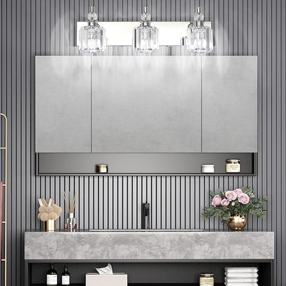 Ralbay Crystal Vanity Light Fixtures 3 Light Modern Crystal Bathroom Lights Fixtures Over Mirror Stainless Steel Chrome Vanity Light for Bathroom Wall Lights Fixtures