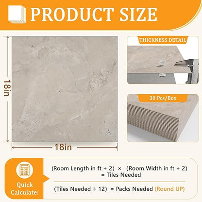 DEXDE Peel and Stick Floor Tile 18x18 Marble Vinyl Flooring Waterproof 30PC | Floor Tiles Peel and Stick Waterproof, Self Adhesive Floor Tiles, Sticky Floor Tiles Bathroom Floor Tiles 1.5FTx1.5FT Beige