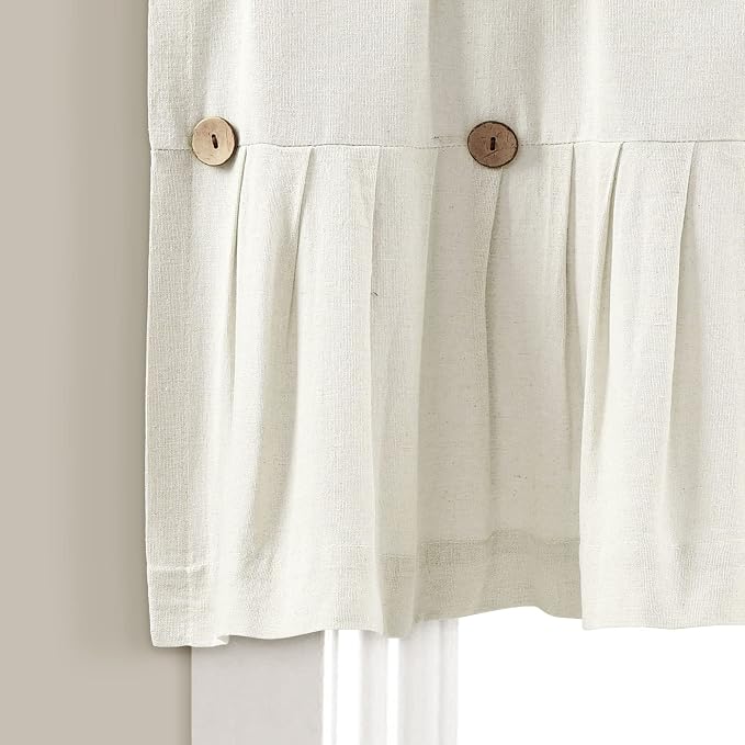 Lush Decor Linen Button Farmhouse Valance Curtians 84"W x 18"L Off White - Linen Valances For Windows - Kitchen Curtains Valances - Bathroom Curtain