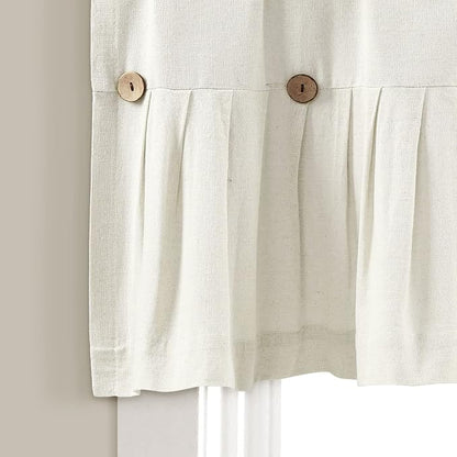 Lush Decor Linen Button Farmhouse Valance CurtiansOff White - Linen Valances for Windows - Kitchen Curtains Valances - Bathroom Curtain, 52" W x 18" L (Pack of 12)