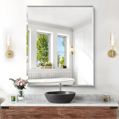 KOCUUY Beveled Mirror, 36x30 Inch Frameless Bathroom Mirror for Over Sink, Upgraded Shatterproof Beveled Unframed Design Mirror for Bathroom, Bedroom, Hang Horizontal/Vertical
