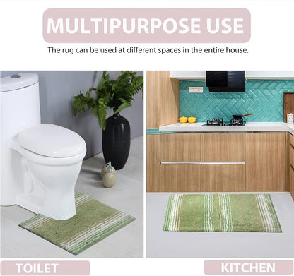 Home Weavers 100% Cotton Gradiation Collection Bathroom Décor | Washable Rug | Bathroom Mat | Kitchen Mat | Bathroom Rug Set | Bath Mat Set | Bath Floor Mat Non Slip, 4 Piece Set with Runner, Sage