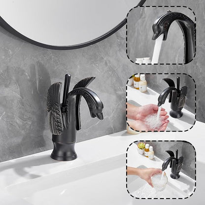 Oil Rubbed Bronze Bathroom Faucet Swan Shape Single Handle One Hole Bathroom Vanity Faucet Basin Tap Deck Mount Lavatory
