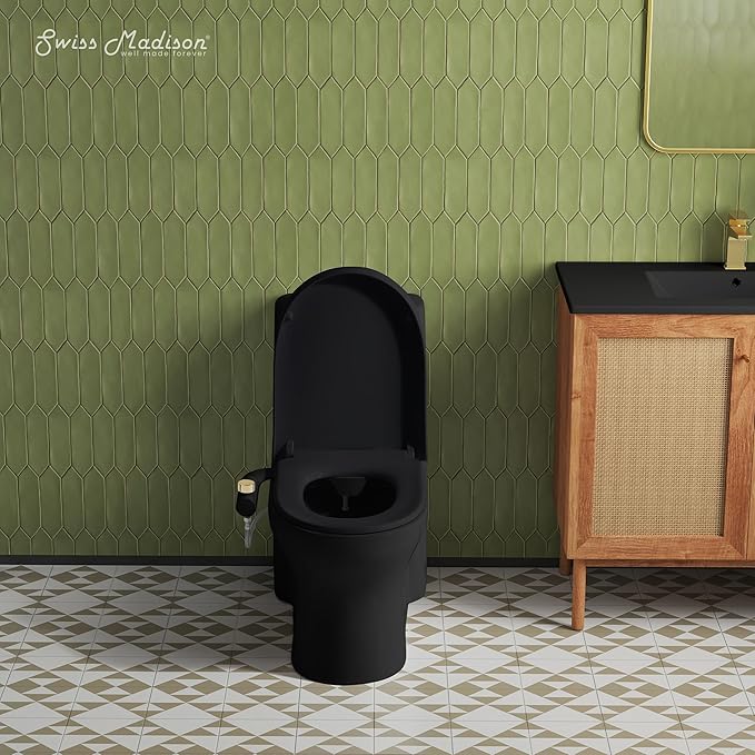 Swiss Madison Aqua Non-Electric Bidet Toilet Attachment in Matte Black with Polished Gold Hardware