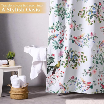 Maison d' Hermine Shower Curtain 100% Cotton One Panel 70"x72" Washable Fabric Shower Curtains for Bathroom, Easy Hanging with 12 Button Holes - Home Hotel Spa Easter Gifts (Eden - Blue Blush)
