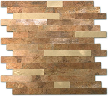 Yipscazo 1 Sheet Peel and Stick Metal Tile Backsplash, Stick on Tiles for Backsplash Kitchen, Bathroom, Laundry Room, Camper, Fireplace (12'' X 12'', Copper)