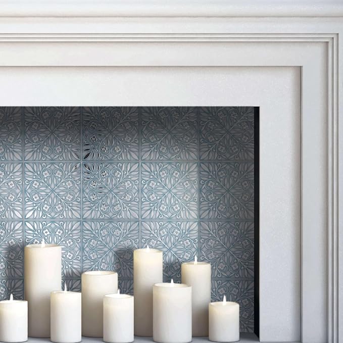 Main Street Peel and Stick Wallpaper Tiles, Teal & Silver Leaves, 24-Pack | 8"x8" tiles, covers 10.67 sq ft. Peel-and-stick paper, no extra adhesive needed. Ideal for backsplashes & DIY projects.