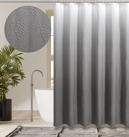 Gibelle Ombre Grey Shower Curtain for Bathroom, 3D Embossed Textured Fabric Shower Curtain, Modern Farmhouse Chic Soft Cloth Shower Curtain Set with Hooks, 72x72
