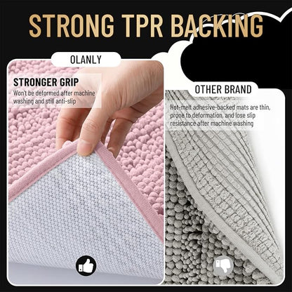 OLANLY Thick Bathroom Rugs 30x20, Chenille Striped Bath Rugs, Dusty Rose | Rubber Backing, Machine Wash, Extra Soft Absorbent Bath Mats for Bathroom Floor, Tub and Shower, Home Decor Accessories