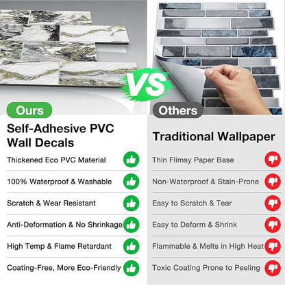 Peel and Stick Backsplash Tile for Kitchen & Bathroom Walls (Rough Verde Antique, 10 Tiles - 9.7 sq. ft. (0.9 m²))