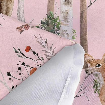 JAWO Rustic Forest Shower Curtains, Lodge Cabin Woodsy RV Shower Curtain, Wildlife Animals Woodland Campers Camping Bathroom Set with Hooks, 72X78 Inch, Pink