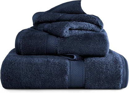 SUPERIOR Egyptian Cotton Ultra Plush & Absorbent, 3 Piece Set, Navy Blue | Quick Dry, Soft Luxury Towel Set, Bath Essentials, Guest Bath, Spa, 1 Bath, 1 Hand, 1 Face Towels, Madeline Towels
