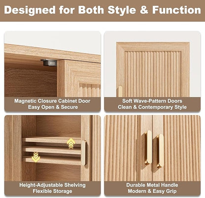 Bathroom Storage Cabinet, Over The Toilet Storage Cabinet, Medicine Cabinet with Adjustable Wood Shelf & Doors for Laundry Room & Kitchen & Living Room (Natural Oak)