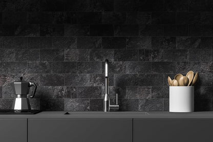 StyloVue 100 Pieces Peel and Stick Backsplash for Kitchen, 3" x 6" PVC Subway Tile 2026 Upgraded Graphite Stone Backsplash Stick on Tile Elevate Kitchen Fireplace RV